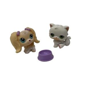 Littlest Pet Shop Authentic Hasbro Lot Of 1 Persian Cat Figure 1 Dog  Food Bowl